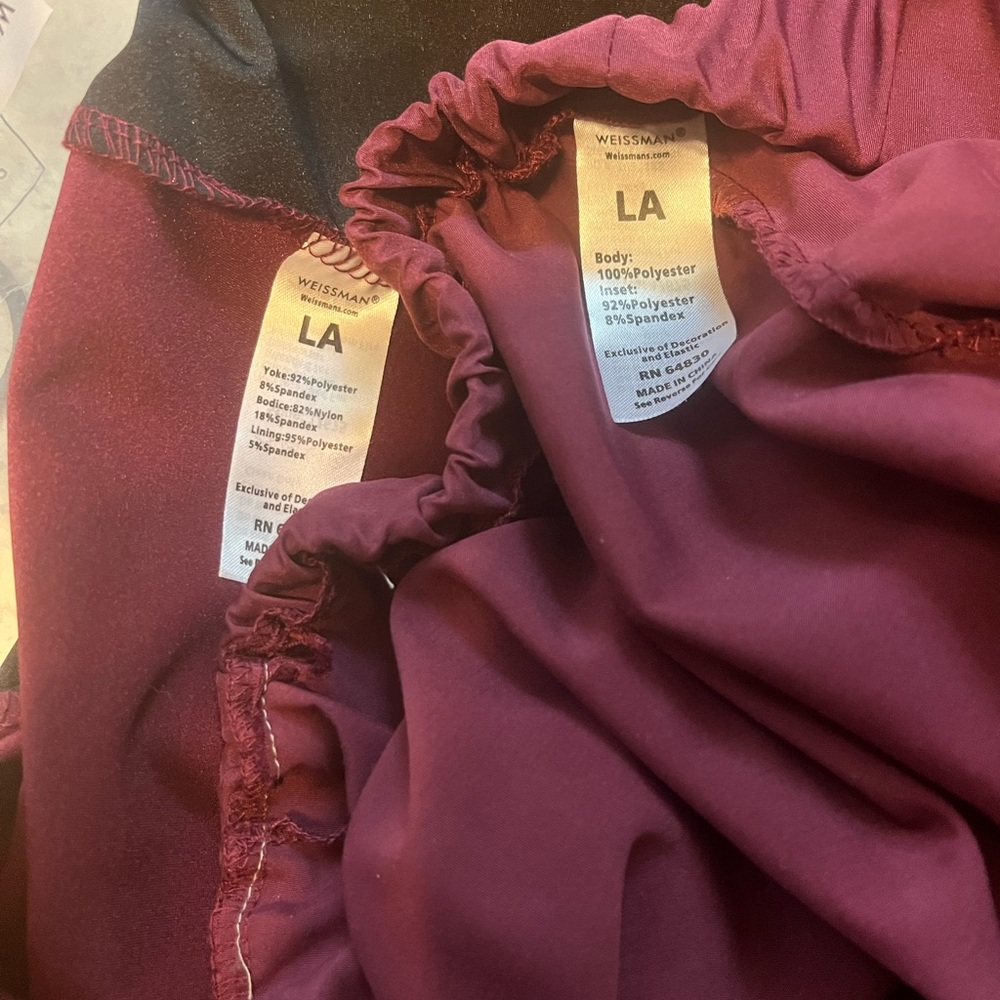 Weissman Womens Dance Costume Jogger Jumpsuit 2 Piece Pray for me Sz LA Maroon - Picture 10 of 13